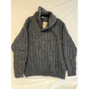 NWT VTG NOS Polo Ralph Lauren Sweater Marbled Gray Black Cowl Neck Button